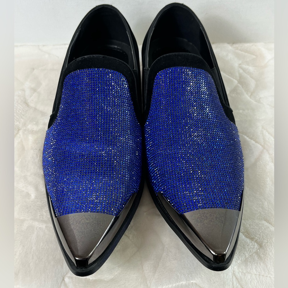 Amali Men's Dezzy-052 Royal Blue Loafers Slip On Rhinestone Metal Toe Size 12